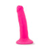 Bright pink 5.5 inch realistic dildo with suction cup base, made from dual density body-safe material.