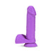 Neo 8-inch dual density dildo in neon purple with realistic texture and suction cup base for hands-free use.