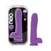 Purple 11-inch Neo Elite silicone dual-density dildo with suction cup and balls, shown in and out of packaging.