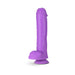 Purple 11-inch silicone dual-density dildo with realistic texture and suction cup base.