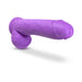 Purple 11-inch realistic silicone dual-density dildo with balls and suction cup base.