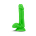 Bright green 6-inch silicone dual density dildo with balls and suction cup base on white background.