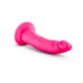 Bright neon pink 7.5-inch silicone dildo with realistic texture and suction cup base.