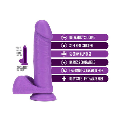 Neo Elite 8-inch neon purple silicone dildo with dual-density texture, suction cup base, and realistic detailing.