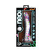 Clear silicone dildo with colorful confetti inside, curved shape, and suction cup base in black packaging.