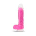 Pink 8-inch realistic dildo with suction cup base and textured shaft for versatile use.