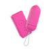 Pink wireless bullet vibrator with matching remote control and attached loop for easy handling.
