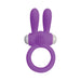 Purple silicone vibrating cock ring with dual bunny ears and textured stimulation area.