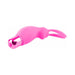 Pink silicone mini rabbit vibrator with flickering ears and metallic button control on white background