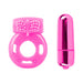 Pink silicone vibrating cock ring with textured butterfly detail and matching small bullet vibrator.