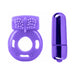Purple silicone vibrating ring with textured butterfly detail and a matching small bullet vibrator.