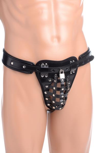 Netted Male Chastity Jock Black Leather O/S | SexToy.com
