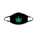 Black face mask with green glitter leaf design and black elastic ear loops for a stylish fit