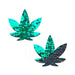 Green to black flip sequin weed leaf-shaped pasties with shimmering iridescent finish