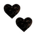 Pair of black heart-shaped sequin nipple covers with a subtle shimmer effect on a white background.