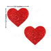 Pair of red glitter heart-shaped nipple covers measuring 3 by 2.5 inches for discreet, comfortable wear.