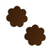 Pair of chocolate brown flower-shaped adhesive pasties on white background