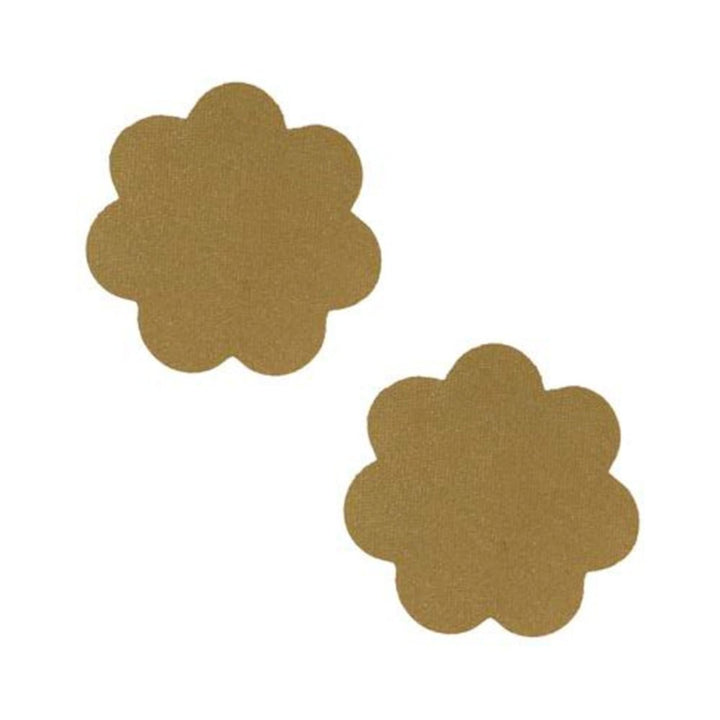 Beige flower-shaped adhesive pasties for discreet coverage and smooth wear.