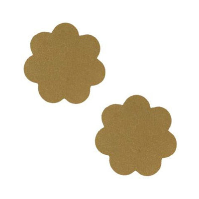 Beige flower-shaped adhesive pasties for discreet coverage and smooth wear.