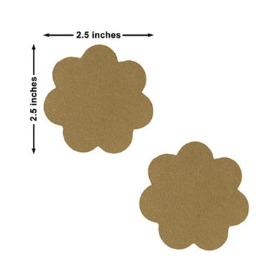 Beige flower-shaped adhesive pasties measuring 2.5 inches in diameter, shown on white background.