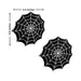 Pair of black spider web shaped pasties with white web detailing, measuring 2.5 by 2.8 inches each.