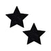 Pair of black glitter star-shaped nipple covers on a white background.