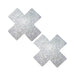Pair of silver glitter adhesive pasties in X shape for stylish coverage and sparkle.