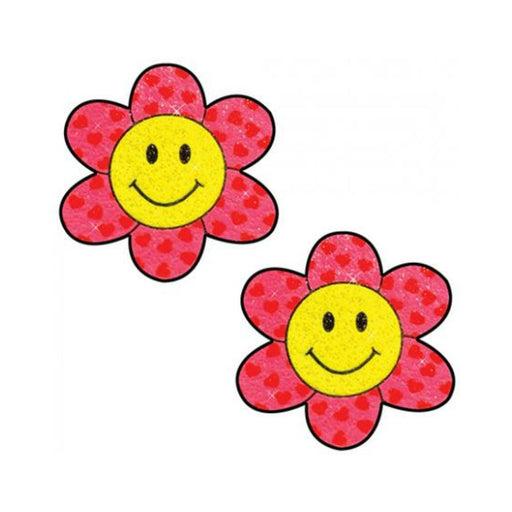 Neva Nude Smiley Flower Power Glitter Pasties - Pink/yellow O/s - SexToy.com