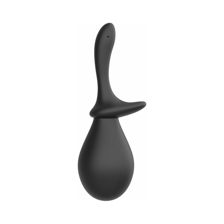 Black silicone anal douche with ergonomic nozzle and bulb for gentle cleansing and comfort.