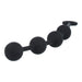 Medium black silicone anal beads with four smooth spheres and a secure removal loop on a white background.