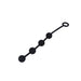 Black silicone medium anal beads with four smooth spheres and a secure removal loop on a white background.