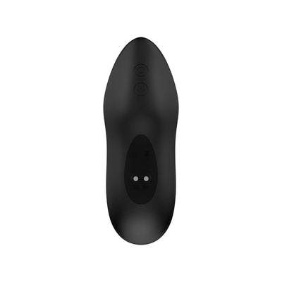 Top view of the black Nexus Revo Air rotating prostate massager showing control buttons and charging contacts.