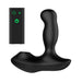 Black Nexus Revo Air rotating prostate massager with suction and matching remote control on white background.
