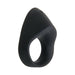 Black silicone vibrating cock ring with an ergonomic oblong shape and smooth finish.