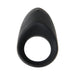 Black silicone vibrating cock ring with an oblong shape and smooth finish, designed for couples' pleasure.