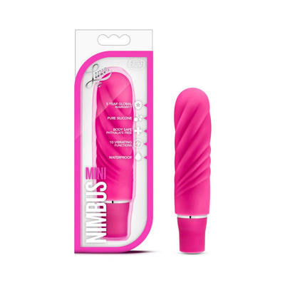 Pink Blush Luxe Nimbus Mini Stimulator with textured silicone surface and compact design shown in packaging and outside.