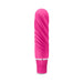 Compact pink silicone mini stimulator with textured spiral design and smooth satin finish.