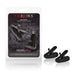 Black vibrating nipple clamps with wireless control and satin finish in clear retail packaging and displayed outside package.