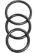 Three black nitrile cock rings in varying sizes arranged vertically on a white background.