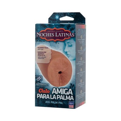 Doc Johnson Noches Latinas UR3 Ass Palm Pal masturbator in caramel color packaging with Spanish text and easy grip feature.