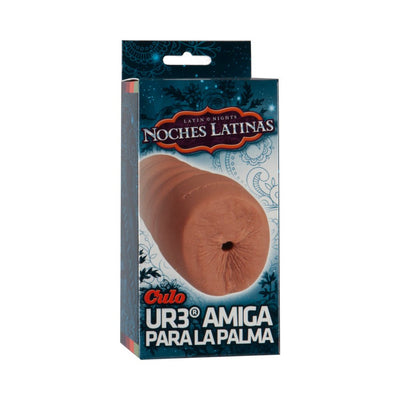 Packaging of Doc Johnson Noches Latinas UR3 Palm Pal Ass in caramel color with product image and branding details.