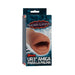 Noches Latinas UR3 Palm Pal Mouth masturbator in caramel color with Spanish packaging and decorative blue background.