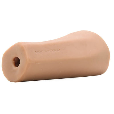 Compact caramel-colored palm-sized male masturbator made from soft, realistic UR3 material by Doc Johnson.