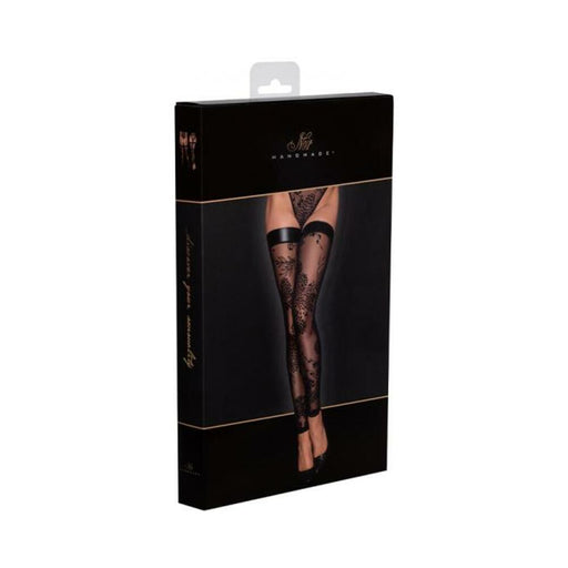 Noir Handmade Tulle Stockings With Patterned Flock Embroidery | SexToy.com