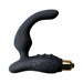 Black silicone prostate massager with curved design and gold-tone vibration bullet, embossed O-Boy logo on handle.