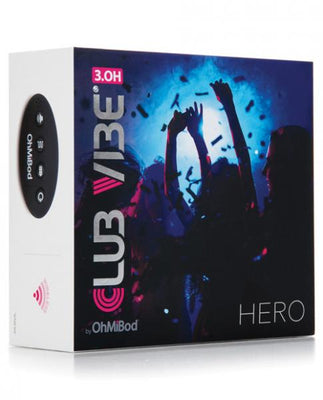 Ohmibod Club Vibe 3.OH Hero packaging with party crowd silhouette and product remote control image on side