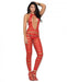 Opaque Net Striped Bodystocking Open Crotch Red O/S | SexToy.com