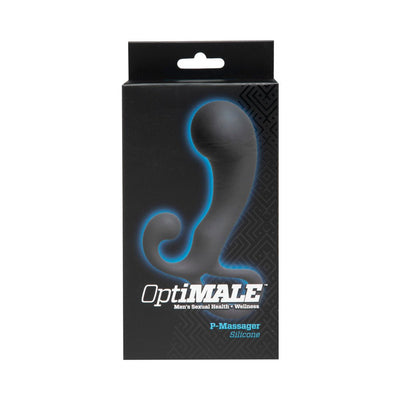 Black Optimale P-Spot Massager in sleek packaging highlighting silicone material and men's sexual health benefits.