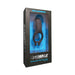 OptiMALE Rechargeable Vibrating C-Ring in black silicone displayed in black and blue retail packaging by Doc Johnson.