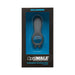 OptiMALE Rechargeable Vibrating C-Ring in black silicone displayed in black and blue retail packaging.
